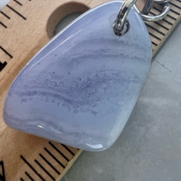 Genuine Blue Lace Agate Gemstone Pendant 925 Sterling Silver Handmade - Picture 1 of 12